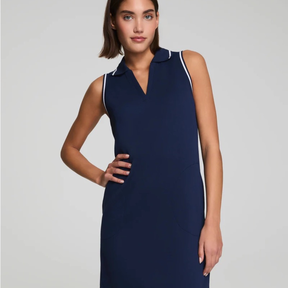 Navy Sleeveless Dress with White Trim